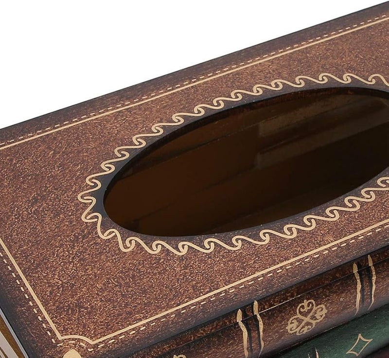 صندوق مناديل على شكل كتاب خشبي عتيق، مرسوم يدويًا، ديكور منزلي رجعي لغرفة المعيشة أو غرفة النوم - Image 4